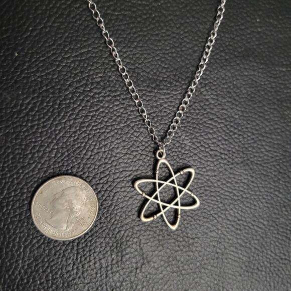 Atom symbol atomic pendant silver tone necklace - Picture 3 of 3